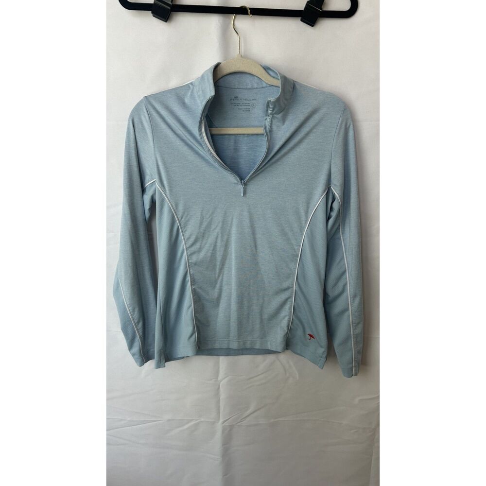 Peter Millar Women's Sm Crown Sport Quarter Zip Light Blue UPF 50 Golf Pullover